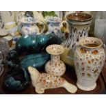 A Collection of Glazed Ceramics to Include Terracotta Glazed Bear, Duck and Swan Ornament, Vintage