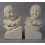A Pair of Plaster Bookends in the Form of Boy and Girl Clowns, 16.5cm High