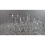 A Collection of Glassware to Include Sherries, Wines, Brandy Balloon, Vase, Decanter, Etched