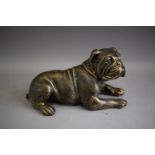 A Recumbent Cast Metal Bronze Effect Figure of a Bulldog, 25cm Long (Plus VAT)