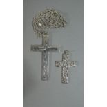 A Large Silver Crucifix Pendant on Silver Chain with Engraved Decoration, Birmingham 1974 Together