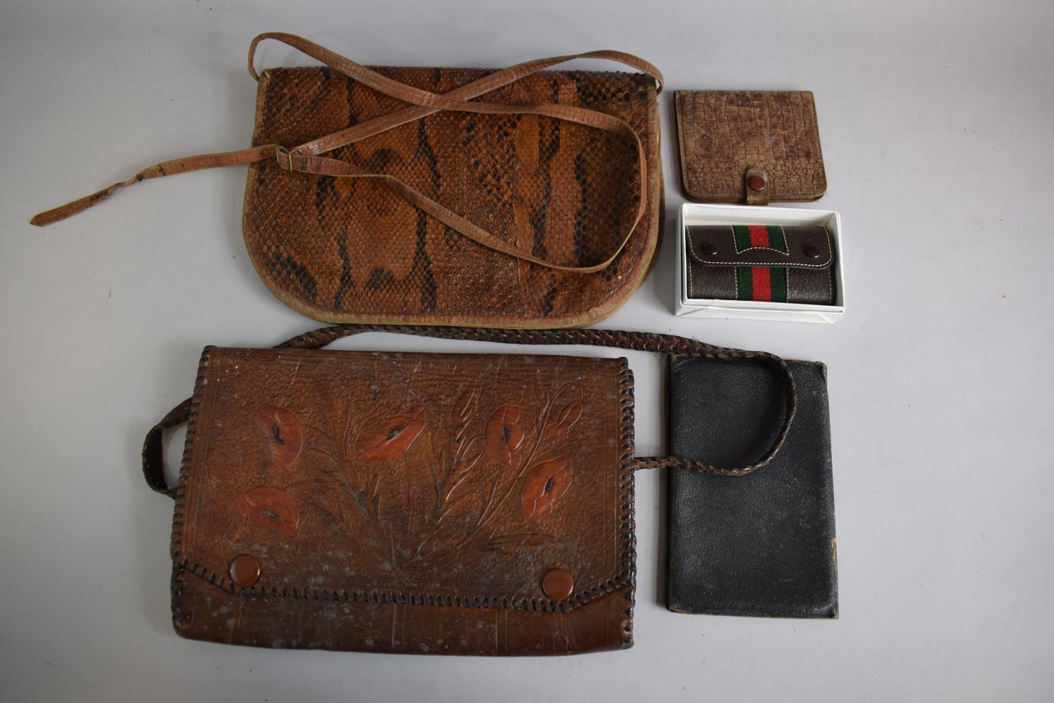 A Collection of Various Vintage Snakeskin and Leather Handbags and Purses