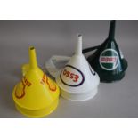 Three Reproduction Decorative Funnels for ESSO, Castrol and Shell, 18cms (Plus VAT)