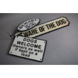 A Collection of Three Cast Metal Dog Signs, (Plus VAT)