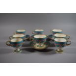 A Collection of Royal Worcester 19th Century Blue, Gilt and White Teawares With Pink Band and Floral