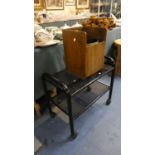 A Metal Trolley and Edwardian Oak Coal Box with Waste Bin