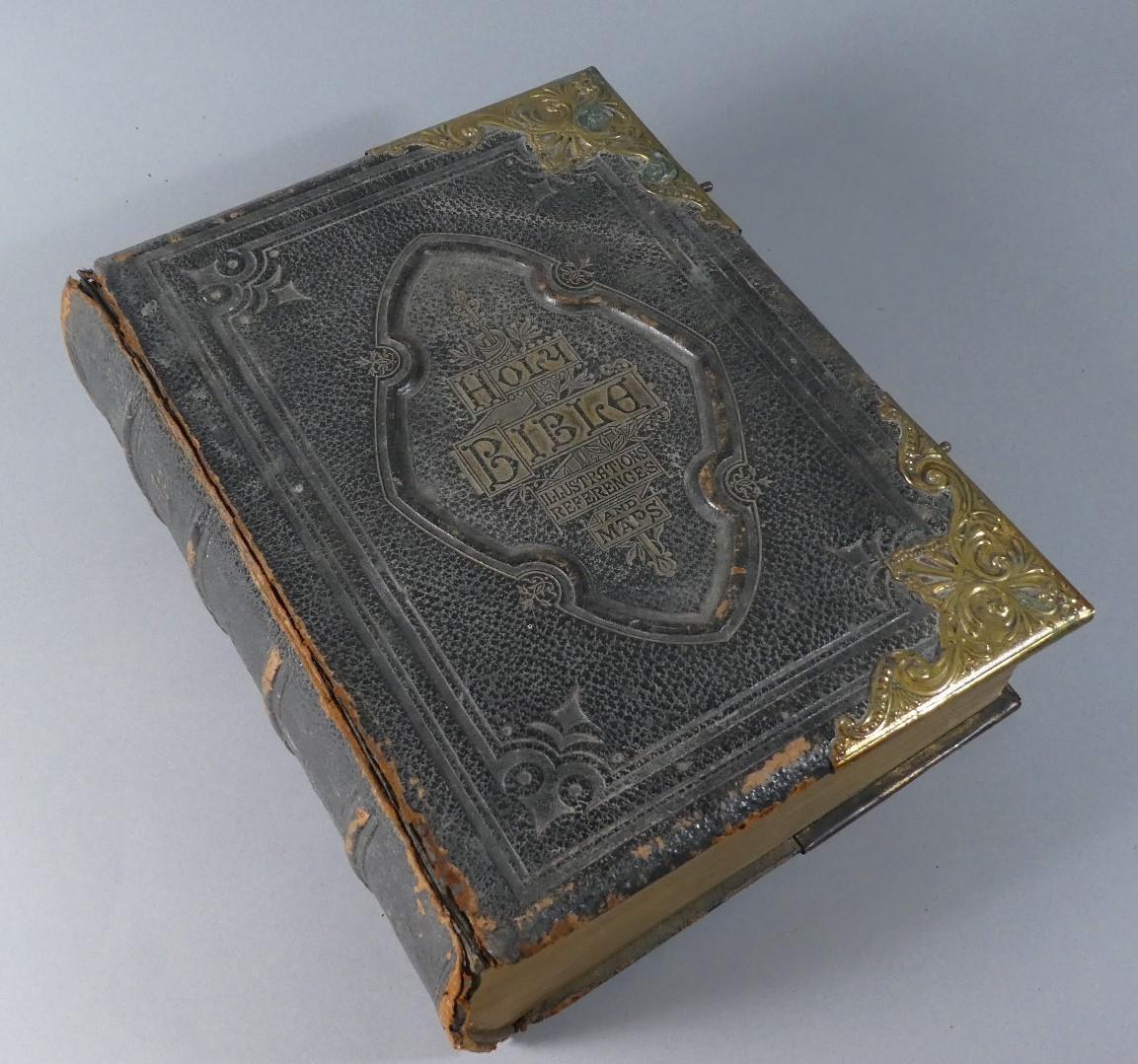 A Victorian Bound Tooled Leather and Metal Mounted National Comprehensive Family Bible, Edited by