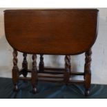 An Edwardian Oak Barley Twist Gate Leg Table, 76cm Long