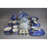A Box Containing Various Blue and White Ceramics, Willow Pattern etc to Include Egg Cups, Tureens,