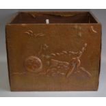 An Interesting Copper Covered Slipper Box with Relief Decoration Depicting Sun, Moon, Earth and
