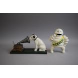 A Reproduction Cast Metal HMV Figure together with a Michelin Man (Plus VAT)