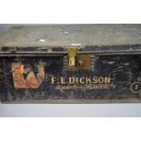 A Vintage Brass Mounted Military Trunk Inscribed "F.L.Dickson, Seaforth Highlanders", 76cm Wide