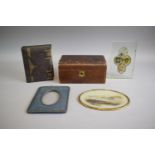 A Small Victorian Photo Album (Empty), a Small Jewellery Box with Removable Tray, A Glass Desk Top