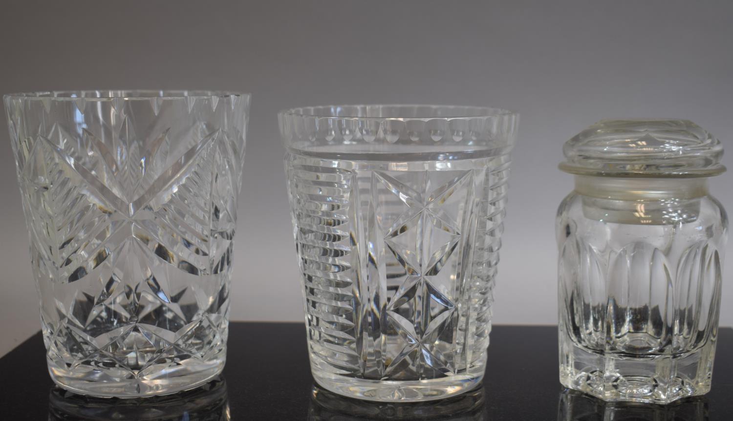 A Collection of Glassware to Include Pair of Etched and Thumb Cut Decanters (1 stopper af), Vases, - Image 2 of 3