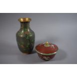 Two Modern Oriental Cloisonne Items, Vase and Lidded Pot. Vase 17cm high