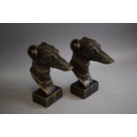 A Pair of Cast Metal Greyhound Head Bookends, 22cm High (Plus VAT)