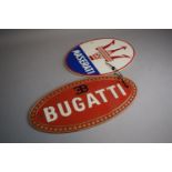 A Reproduction Cast Metal Bugatti Plaque Together with a Maserati Plaque, 35cm and 29cm (Plus VAT)