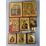 A Collection of Nine Miniature and Other Reproduction Greek Byzantine Icons to Include Two