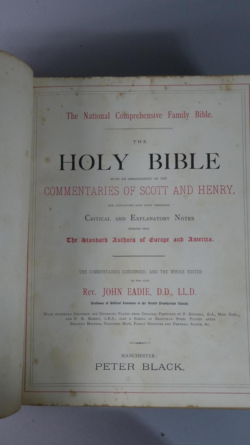 A Victorian Bound Tooled Leather and Metal Mounted National Comprehensive Family Bible, Edited by - Image 4 of 7