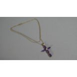 A 9ct Gold and Amethyst Crucifix Pendant on Gold Chain, 2.1g