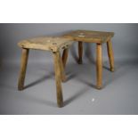 A 19th Century Three Legged Milking Stool (Wormed) Together with an Elm Stool Having Rectangular Top