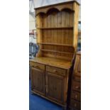 A Pine Dresser with Two Drawers Over Cupboard Base, Two Shelf Plate Rack Over, 89.5cm Wide