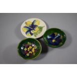 Two Small Moorcroft Bowls 9.25cm Diameter and a Pin Dish 11.5cm Diameter