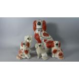 A Collection of Five 19th Century and Later Staffordshire Spaniels, Most AF, Tallest 35cm high