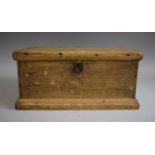A Late 19th Century Pine Work Box with Hinged Lid and Pressed Brass Escutcheon, 30cms wide