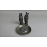 Two Small Miniature Lead Figures of St. David Together with an Enamelled Pewter Pin Dish, 7.75cm