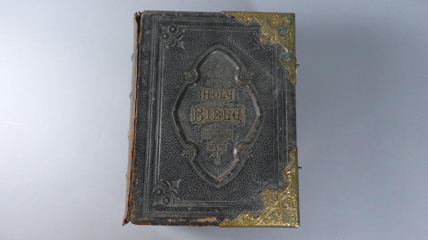 A Victorian Bound Tooled Leather and Metal Mounted National Comprehensive Family Bible, Edited by - Image 2 of 7