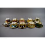 A Tray of Cabinet Coffee Cans and Saucers, Locke Worcester Dish, Crown Derby Miniature Loving Mug,