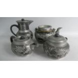 A Chinese (Yixing) Four Piece Pewter and Pottery Tea Service by Hsin Ho Cheng