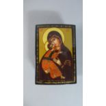 A Late 20th Century Russian Lacquered Box with Madonna and Child Icon Decoration Containing a