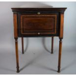 A Pretty 19th Century Inlaid Sewing Table with Hinged Flap Top Which Opens to Reveal Fitted