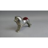 An Art Deco Chromed Pin Cushion in the Form of a Standing Lion. 10.5cm Long (AF)