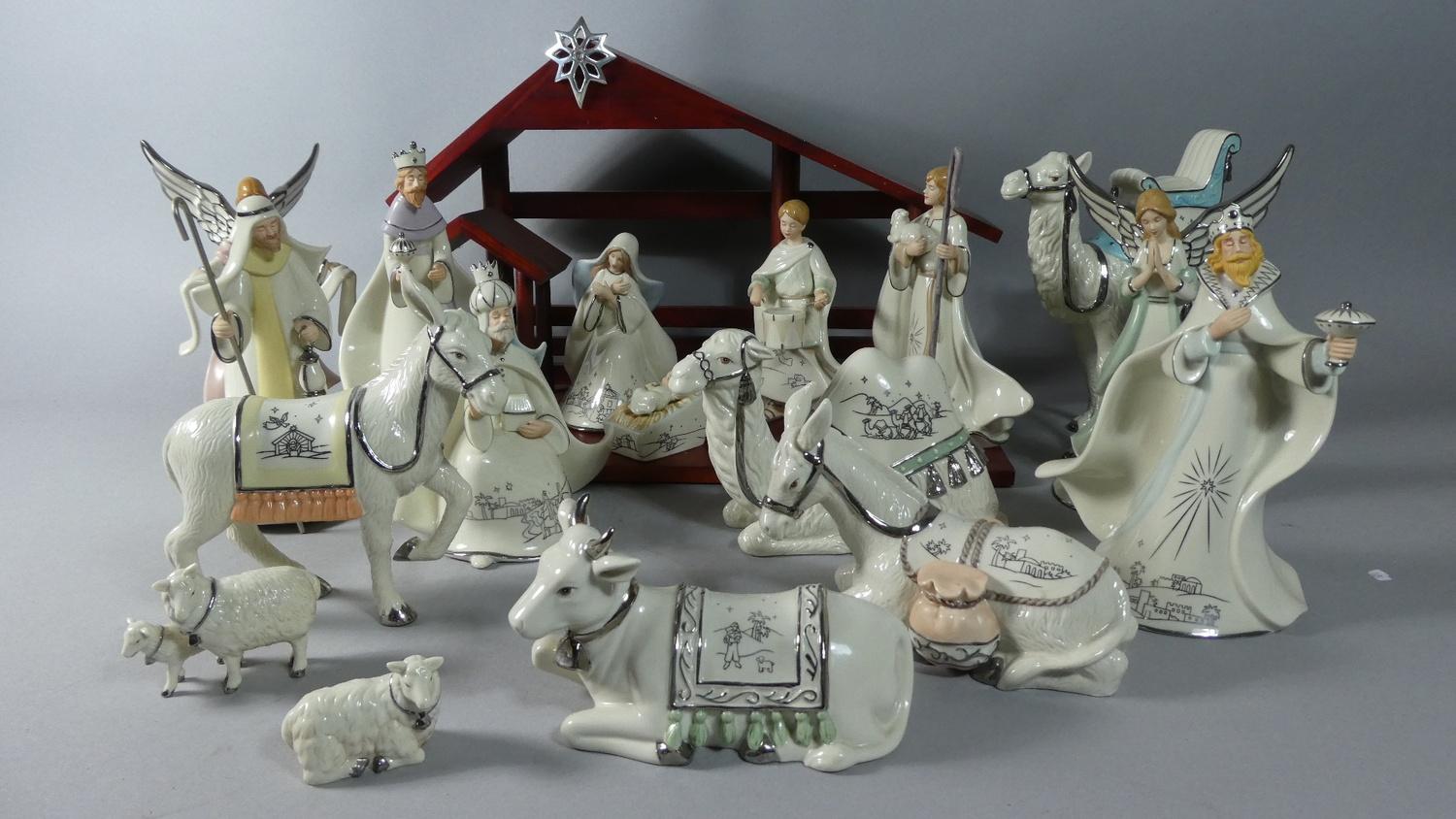 A Collection of Porcelain Nativity Figures by Hawthorne Village 'Silver Blessings Nativity'