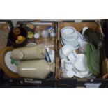 Two Boxes of Kitchen Wares, Storage Jars, Stonewares etc