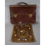A Vintage Leather Music Satchel Together with a Continental Tooled Leather Blotter