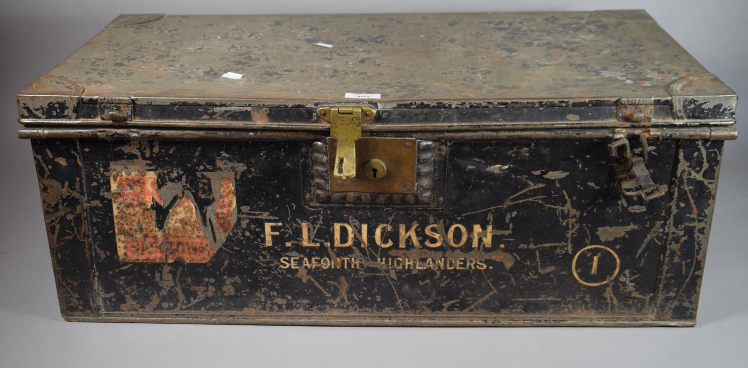 A Vintage Brass Mounted Military Trunk Inscribed "F.L.Dickson, Seaforth Highlanders", 76cm Wide - Image 2 of 4