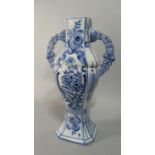 A Late 19th/Early Century Villeroy & Boch Blue and White Two Handled Vase of Baluster Form, Signed