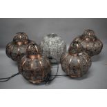 A Collection of Three Modern Islamic Style Metal Light Shades and Two Similar Table Lamps