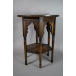A Small Edwardian Oak Circular Top Occasional Table with Hexagonal Stretcher Shelf, 42cm Wide,