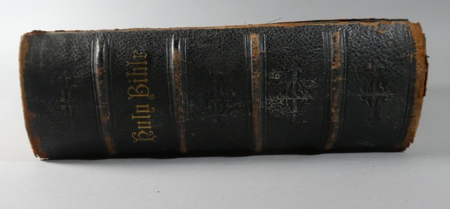 A Victorian Bound Tooled Leather and Metal Mounted National Comprehensive Family Bible, Edited by - Image 3 of 7