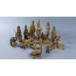 A Collection of Continental Carved Wooden Nativity Figures, Tallest 17.5cm high