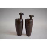 A Pair of Small 19th Century Lignum Vitae Pestles and Mortars. Mortars 8cms, Pointed Pestles with