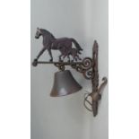 A Cast Metal Wall Hanging Bell with Trotting Horse Motif (Plus VAT)