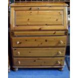 A Modern Pine Fall Front Bureau with Fitted Interior and Three Drawers to Base, (one Drawer Knob