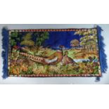 A Continental Tapestry Table Cover Decorated with Cock and Hen Pheasants. 96cm x 49cm.