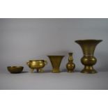 A Collection of Five Oriental Bronze and Brass Vases and Censer.